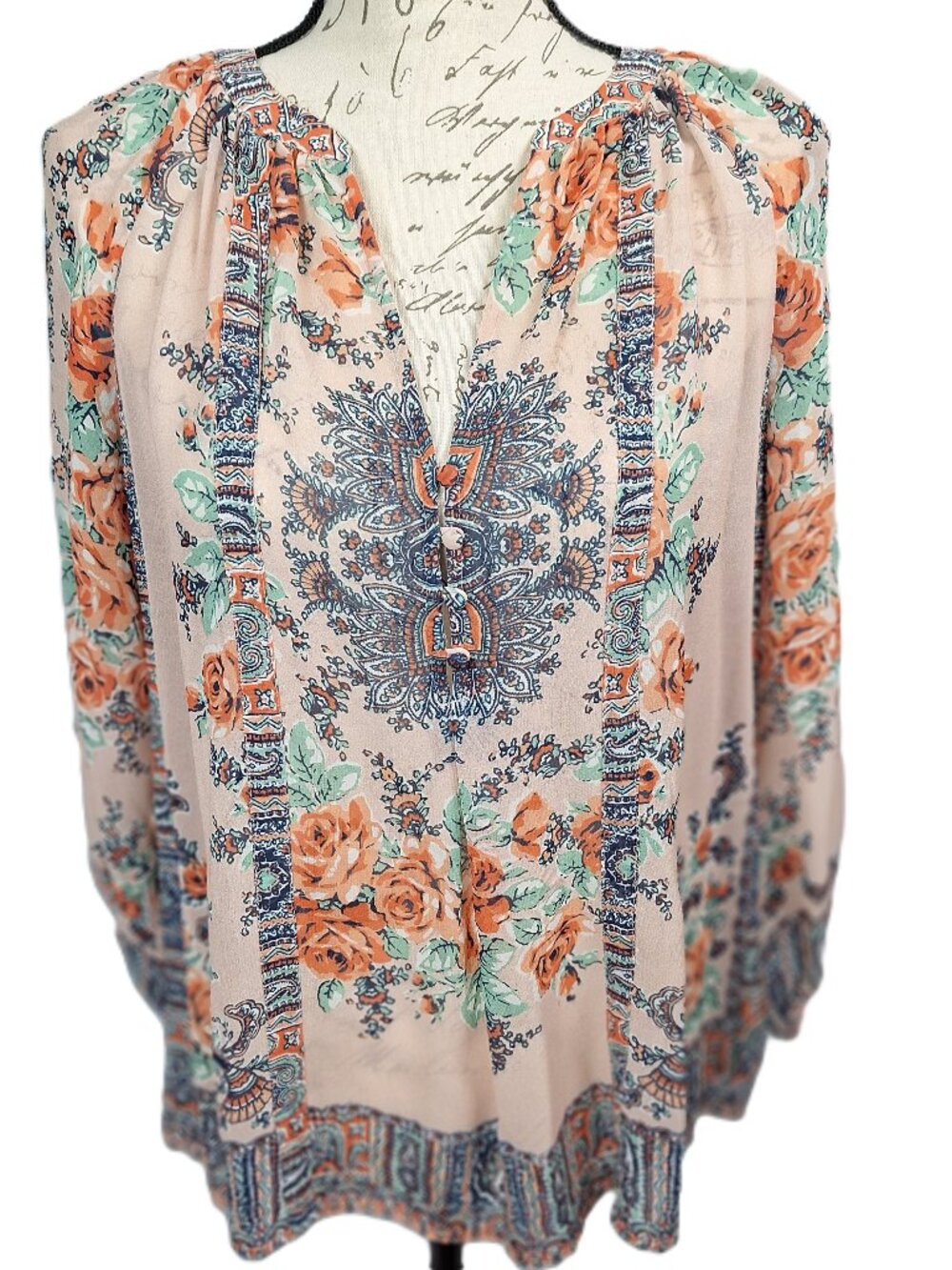 Joie Floral Silk Blouse Top Women’s Sheer 3/4 Sleeve Fairy Cottagecore Sz XS